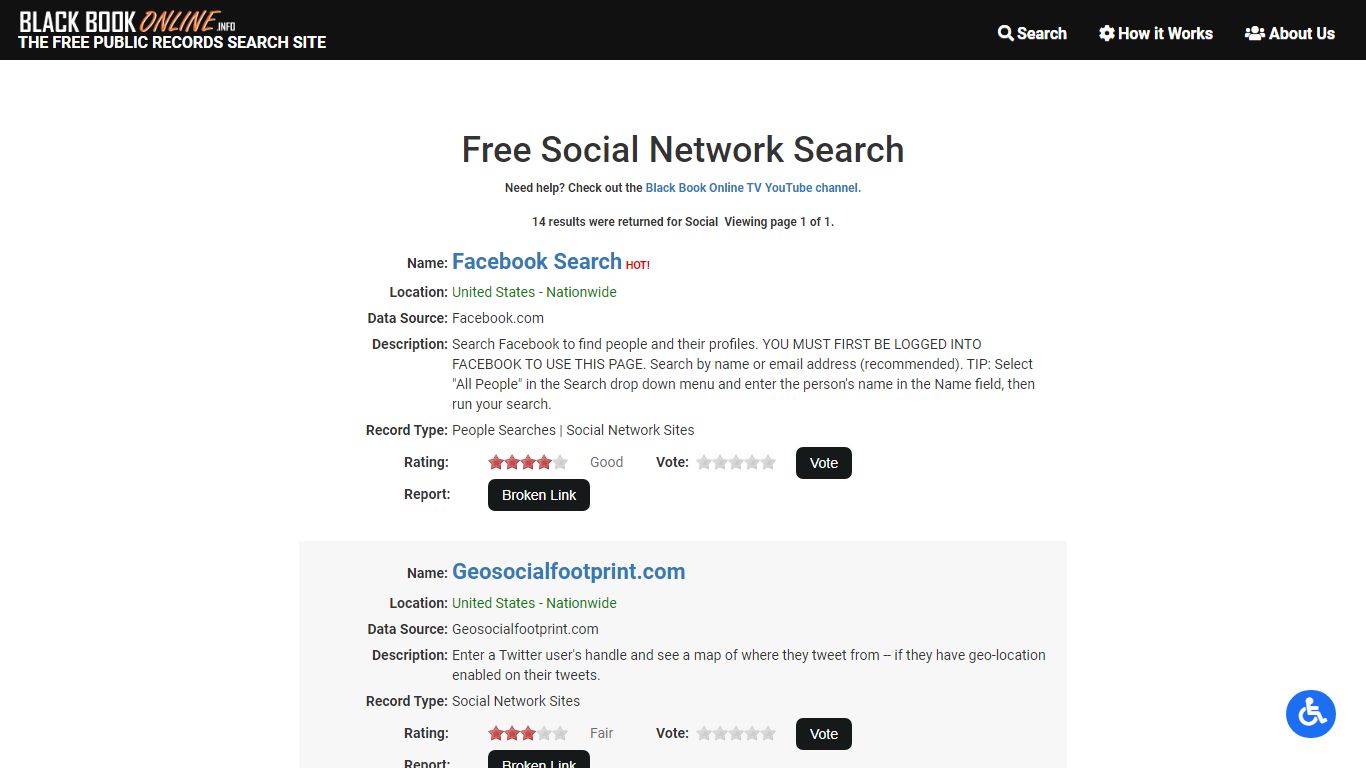 Free Social Network Search - Black Book Online